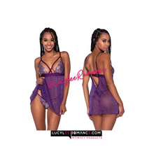 Cargar imagen en el visor de la galería, Sparkling Lace & Mesh Babydoll Set - Lencería